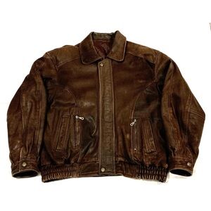 Vintage Leather Bomber Men Sz 2XL Brown Unicorn Leather Check Measurements